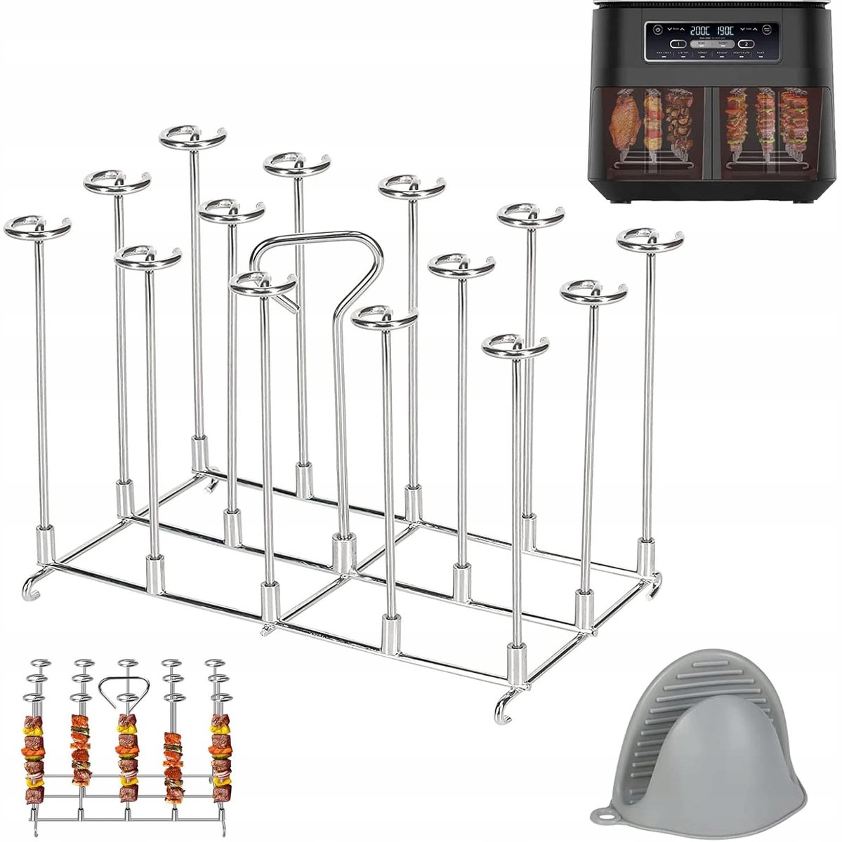 2 x RVS verticale grills - Verticale multi-pins rotisserie - met 14 grillstaven - Zwart