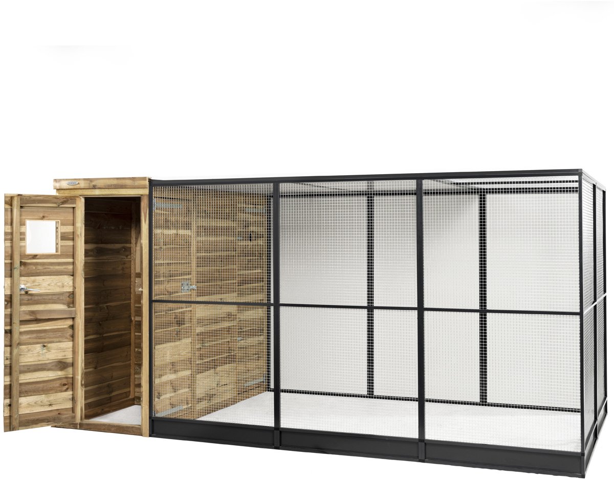 Volière R10 - Vogelkooi - Vogel - Vogel voor vogels - Volière voor buiten - vogelkooi voor buiten - nachthok rechts - hout in stijl