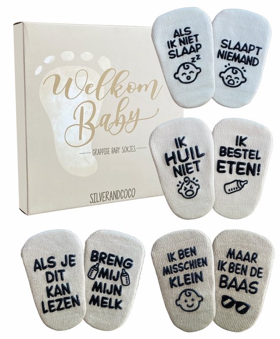 SilverandCoco® Baby Sokjes met Tekst | Geboorte Geschenkset Sokken Antislip Katoen | Kraam pakket Cadeau Gift Set | Shower Cadeautjes Geschenk | Zwangerschap Katoenen Kleding | Gender Reveal Zwanger - Unisex Neutraal Jongen Meisje Boy Girl Roze Blauw