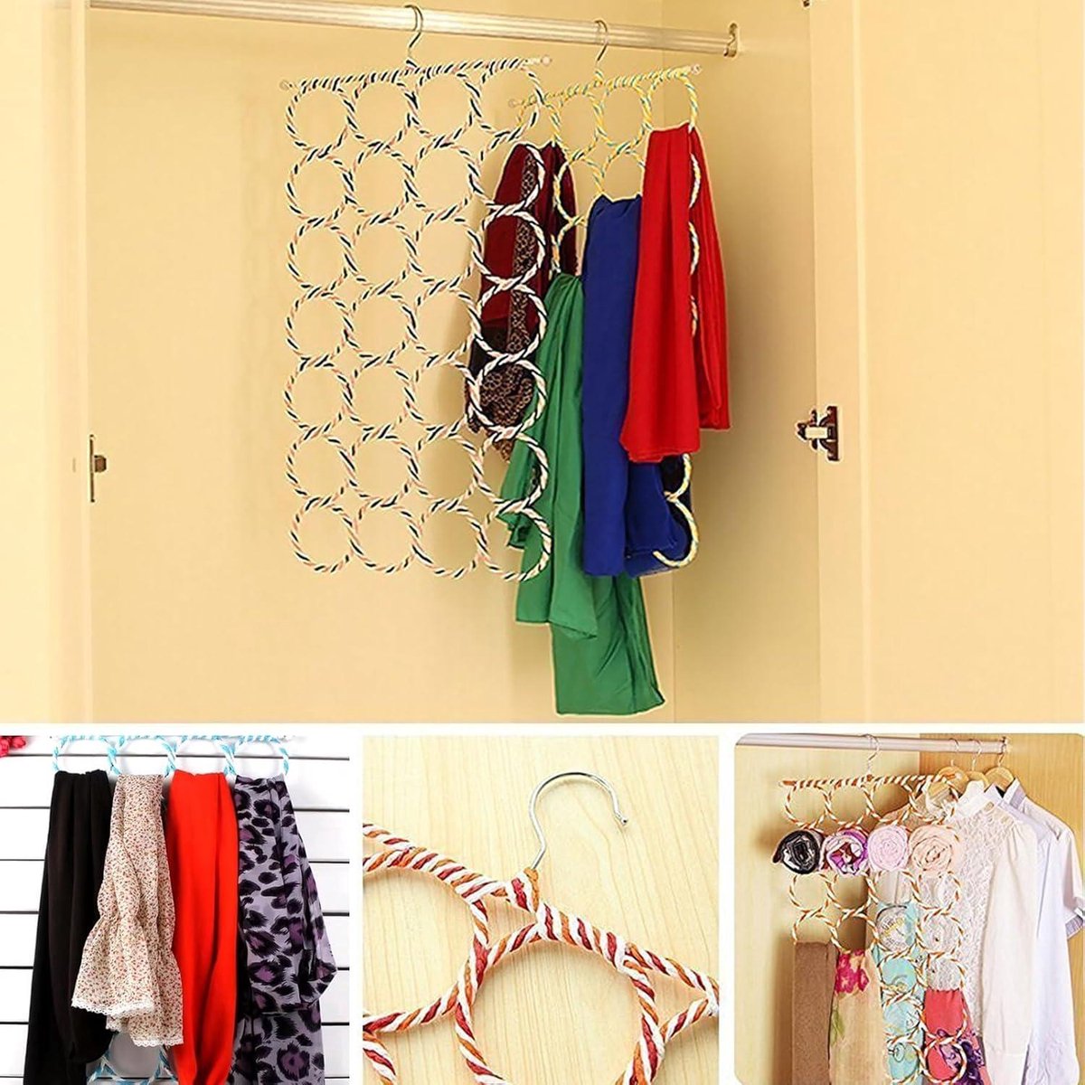MUELODSIC 4stuks Ronde Sjaal Hanger Multifunctionele Kledingrek Voor Sjaals Stropdassen Accessoires Ruimtebesparend Duurzaam Ijzeren Ontwerp Voor Kledingkast