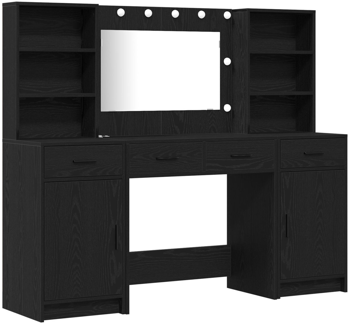 Kaptafel met spiegel en verlichting - Make up tafel - Make up - Toilettafel - Met lades - Zwart