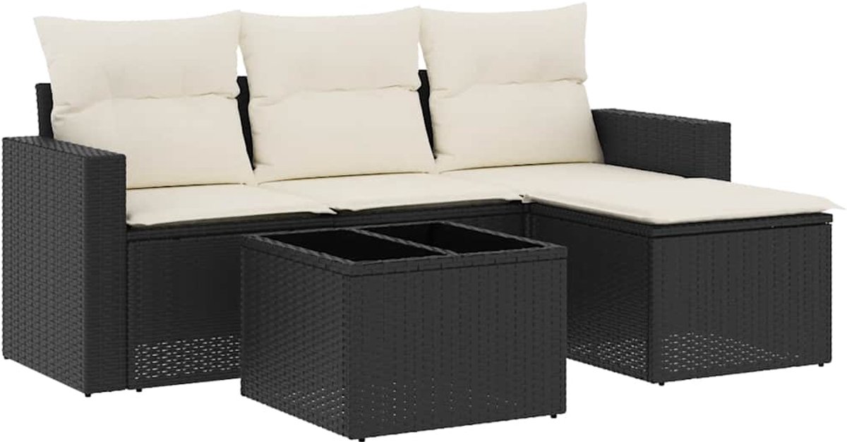 vidaXL 5-delige - Loungeset - met - kussens - poly - rattan - zwart