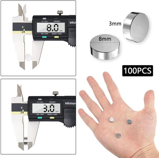 Allecto Plus - 100 Stuks Mini-Magneten 8 mm x 3 mm voor Knutselen, Koelkast, Magneetbord en Doe-Het-Zelf - Sterke Whiteboardmagneten - Set van 100 magneten