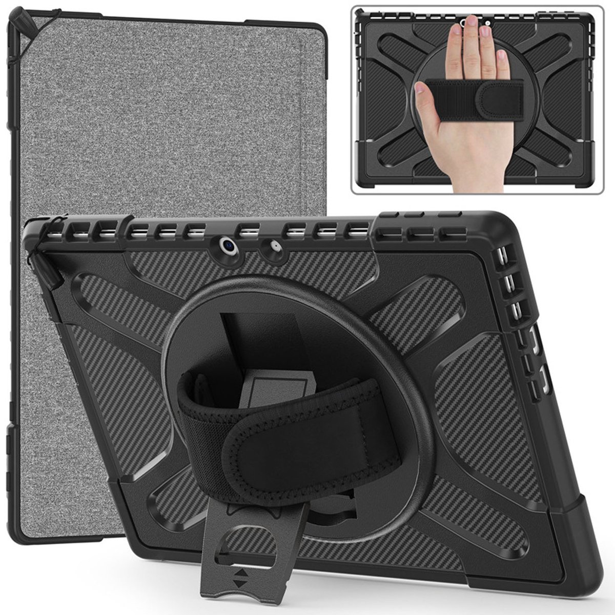 Somstyle Hoes Geschikt voor Microsoft Surface Pro 11, 10 & 9 - Beschermhoes voor 13 Inch Laptop - Met Draaibare Standaard - Zwart