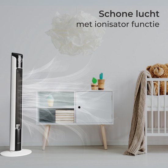 CoolHome CF2204 Design Ventilator - Wit - Torenventilator - Afstandsbediening - Timer - Dimbaar LED-scherm - Kolomventilator met Luchtreiniger - Ventilator Staand