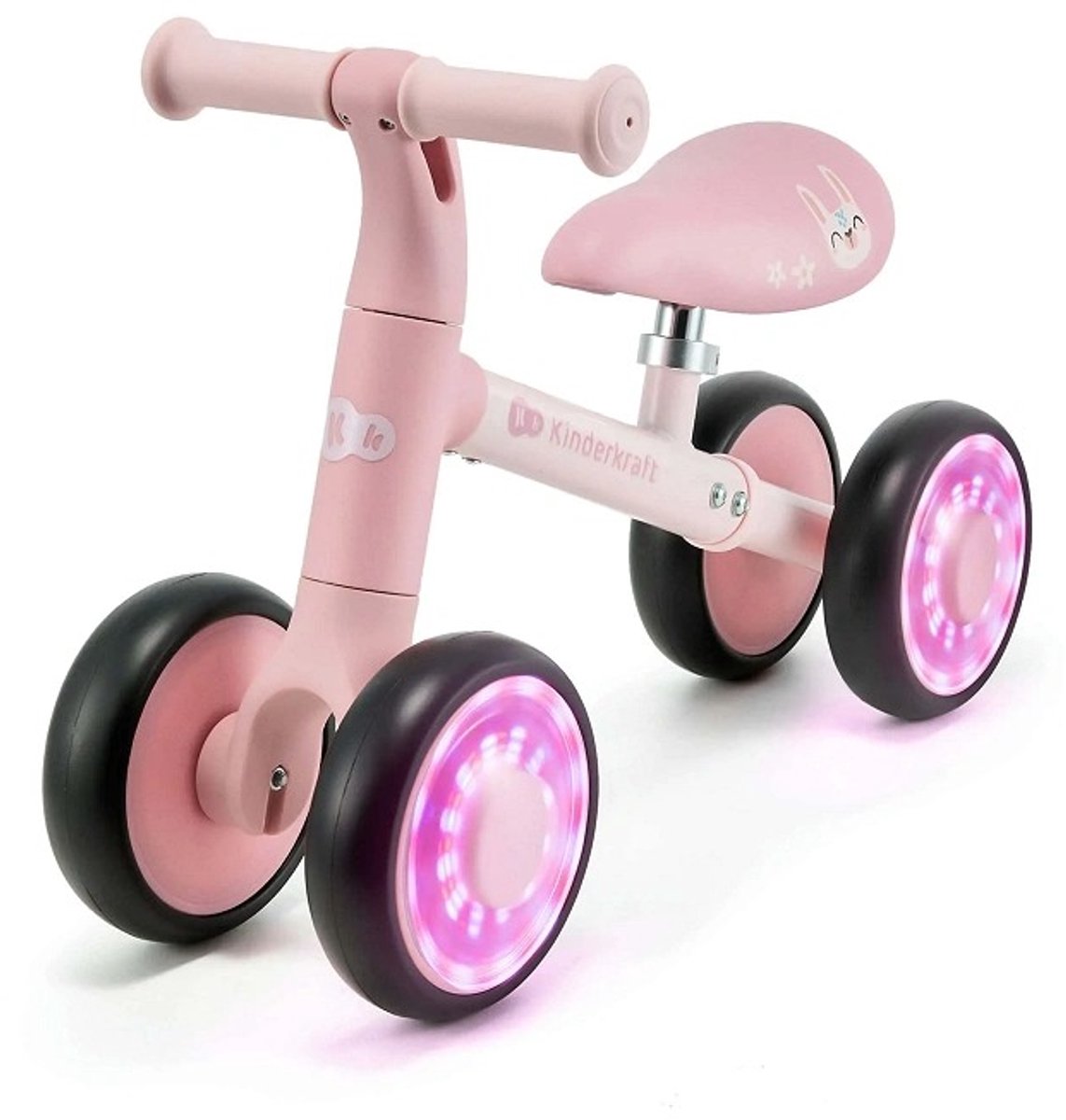 Kinderkraft CUTIE FLASH 3-Wiel Loopfiets - Voor 12 tot 36 Maanden - Verstelbaar Eco-leer Zadel, LED RGB Wielen, Stuurbegrenzer - Roze