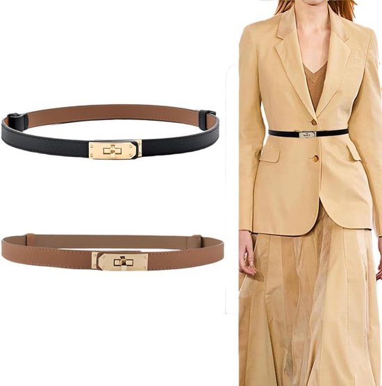 Allecto Plus - 2-pack Dames Skinny Leren Riem | Klassiek Patroon | Verstelbare Tailleriem voor Jurken en Jeans