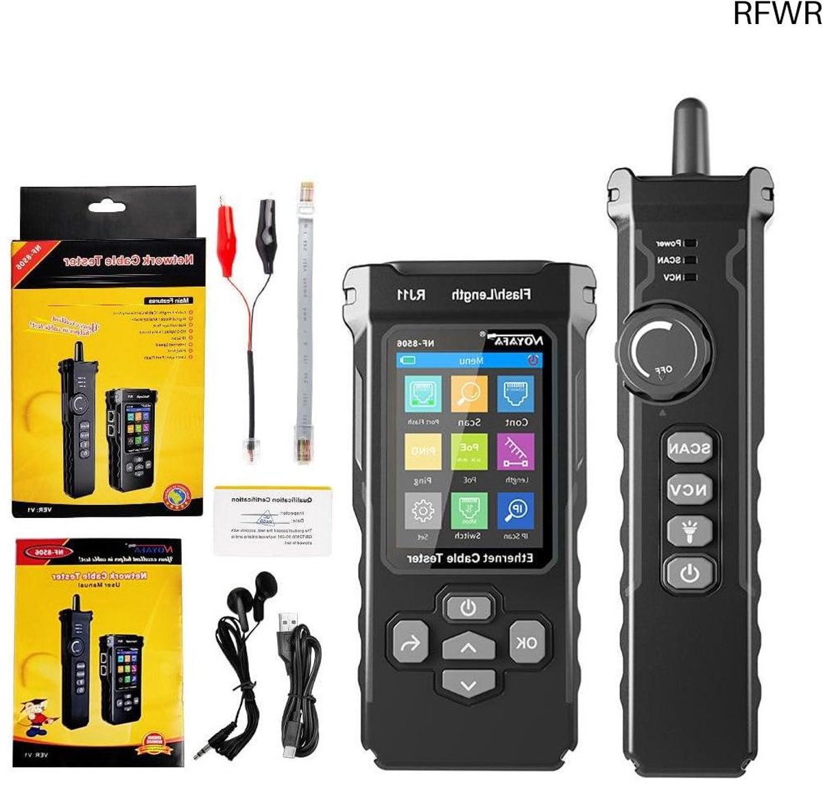 RFWR® Netwerkkabeltester met IP-scanner, PoE- en netwerksnelheidstest - Ethernet kabeltoner voor RJ11/RJ45/CAT5/CAT6