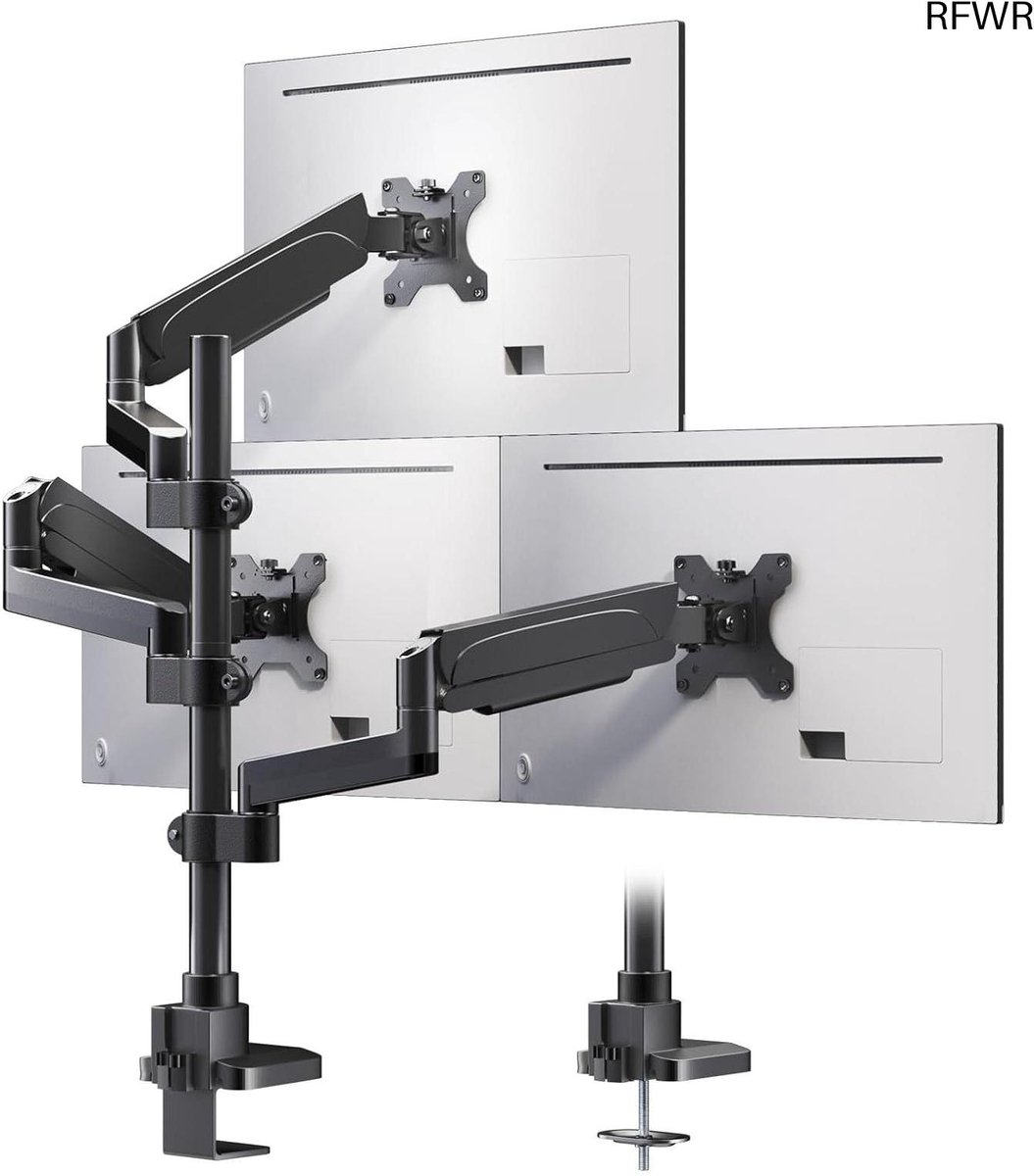 Image of RFWR® Verstelbare Monitorhouder voor 3 Monitoren van 17-32 Inch - Zwenkbaar en Kantelbaar - VESA Compatibel