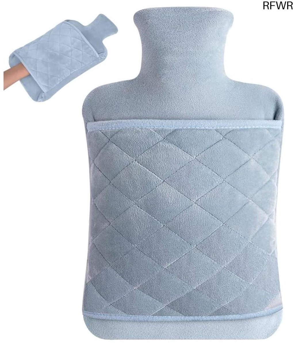 RFWR® Warmwaterkruik 2 liter met zachte pluche hoes voor comfortabele warmte, ideaal voor nek en rug