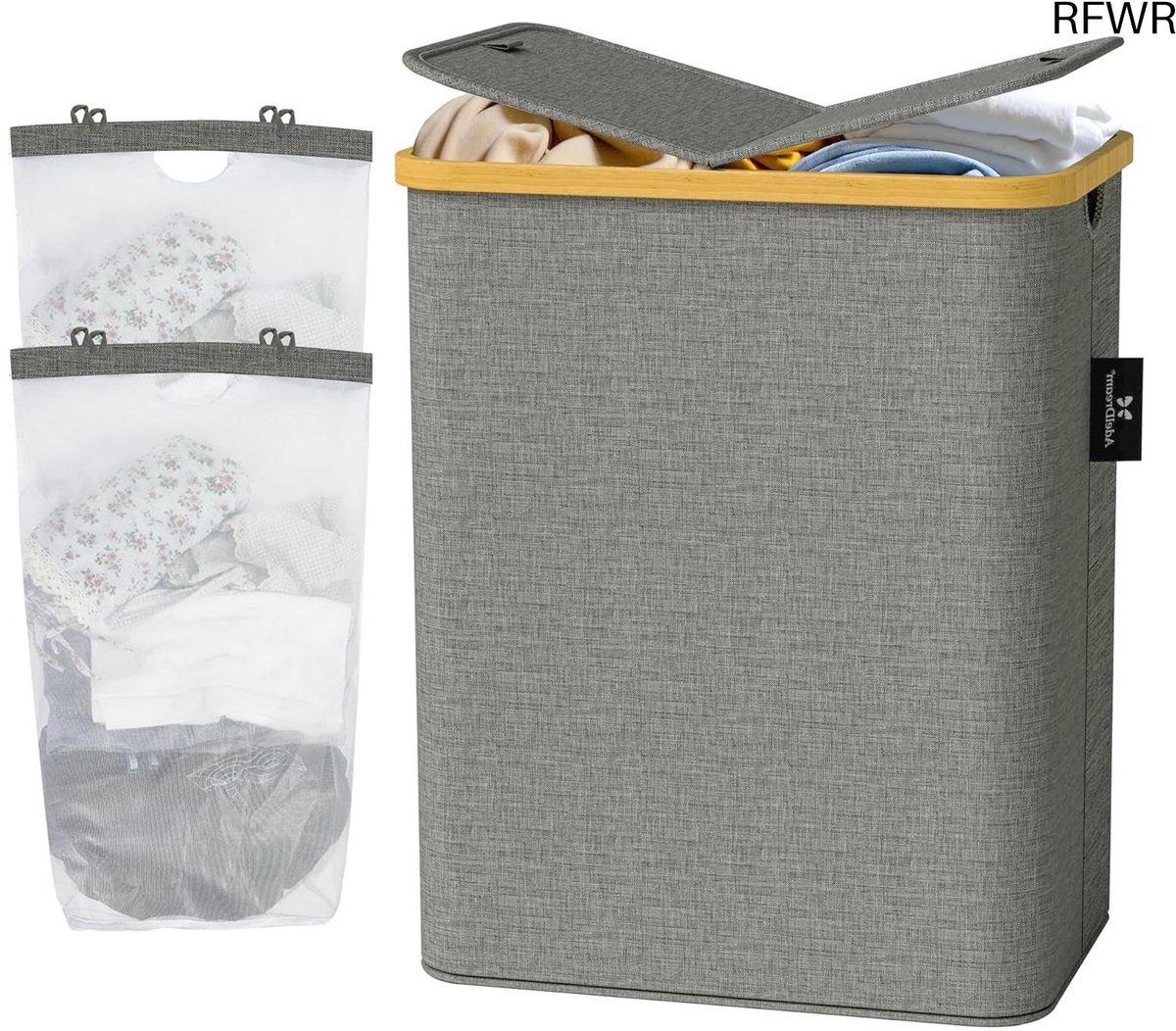 RFWR® Wasmand met Deksel en 2 Vakken - 140 Liter Functionaliteit en Stijl