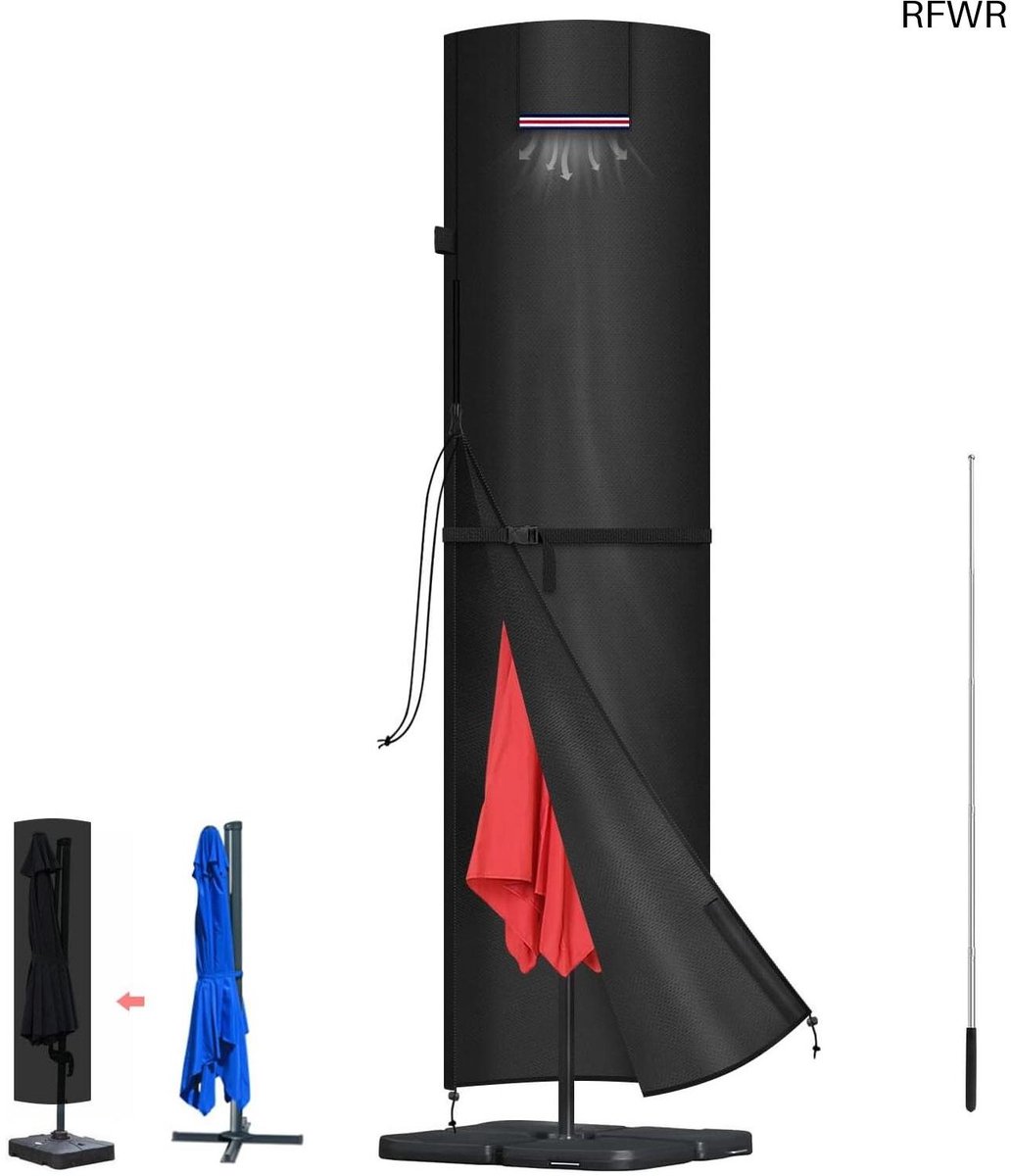 RFWR Hoogwaardige Waterdichte Parasolhoes voor Tuinparasol tot Ø 400cm Zwart