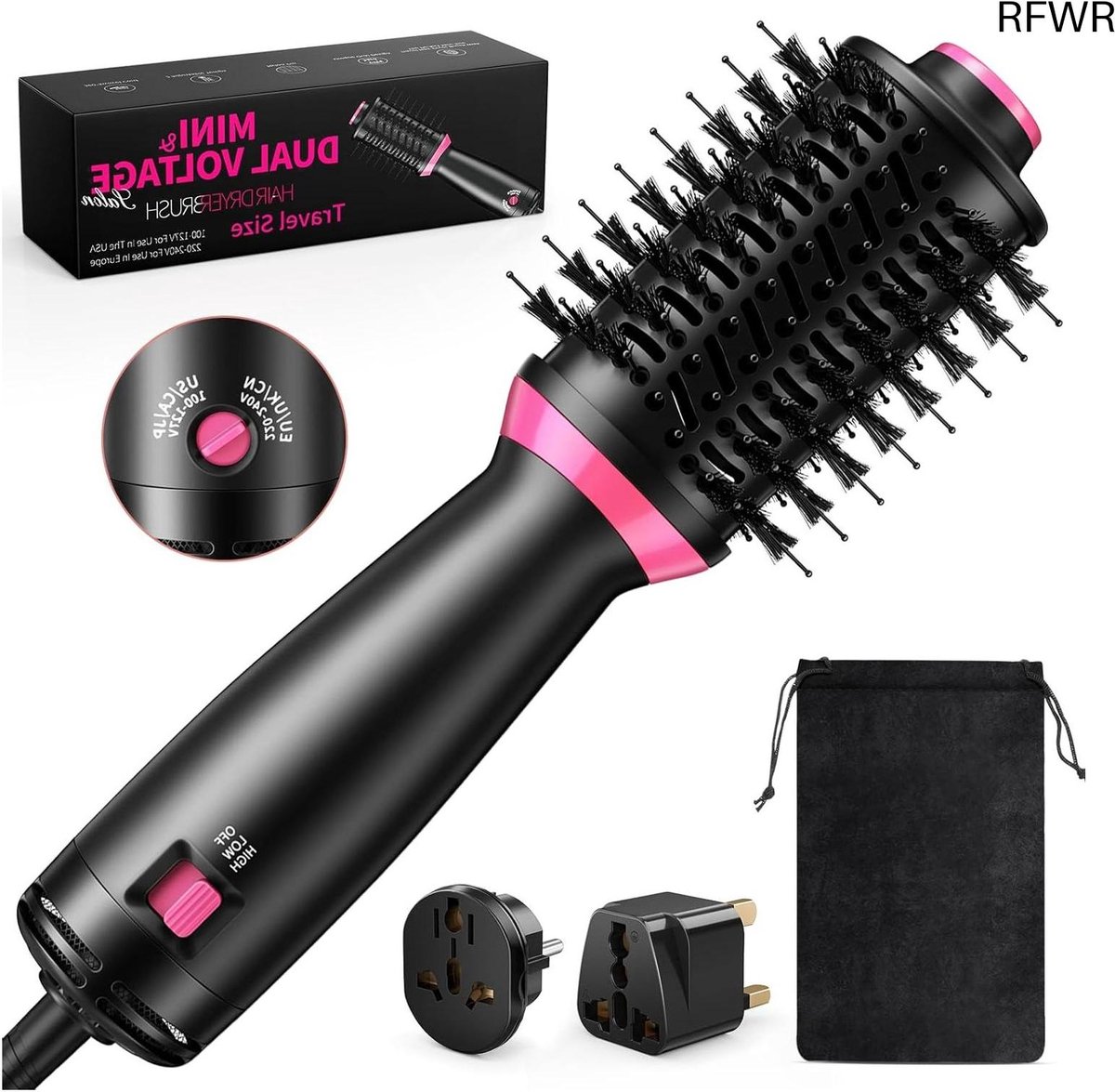 RFWR® 3-in-1 Warmteluchtborstel met Iontechnologie - Draagbare Haardrogerborstel voor Alle Haartypes