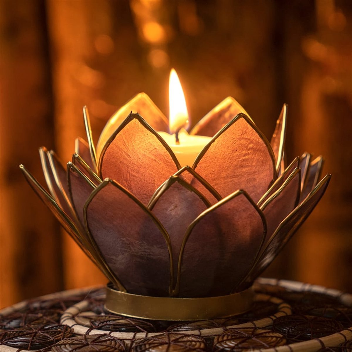 Lotus theelichtje Capiz schelp paars