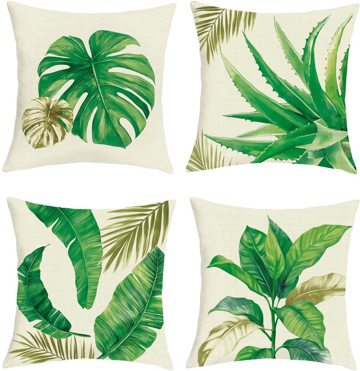 Ibenzoa Kussenovertrekken Set van 4 Stuks 45x45 cm met Tropische Bladeren Design voor Interieurdecoratie groen