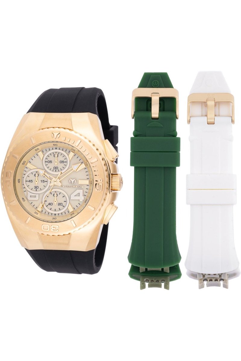 TechnoMarine Cruise TM-124031 Heren Horloge - Waterdicht - Analoog - Quartz Uurwerk - Roestvrij Staal met gouden Wijzerplaat - 43mm
