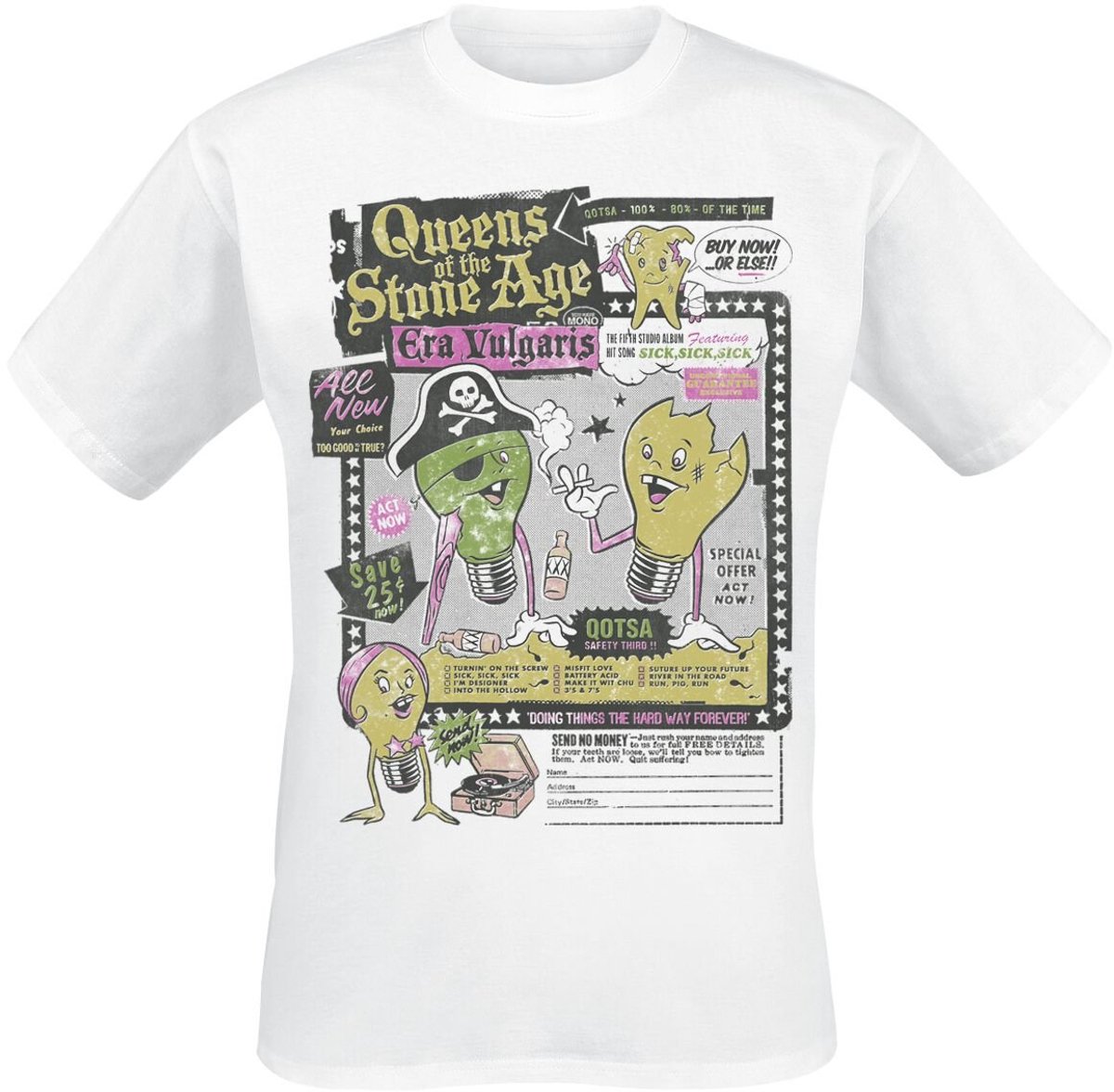 Queens Of The Stone Age Era Vulgaris Mailaway Heren T-shirt - wit - 3XL