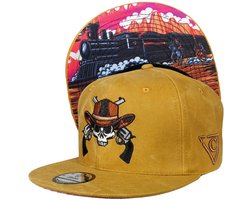 Capiche® Snapback Pet – Trein Overval – Mosterd Kleur Pet – Gewassen Effect – Verstelbaar met Druksluiting – Train Heist – Cowboy Pet