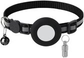 Pawtoria Halsband Kat & Kleine Hond - Geschikt voor Airtag - Adreskoker - Veiligheidssluiting - Katten Halsband - Honden Halsband - Halsband kat & kitten - Kattenbandje met belletje - Reflecterend - Zwart - Voor grote & kleine katten