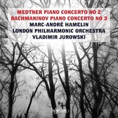 Albumhoes met tekst: Medtner Piano Concerto No 2, Rachmaninov Piano Concerto No 3, Marc-André Hamelin, London Philharmonic Orchestra, Vladimir Jurowski, Hyperion.