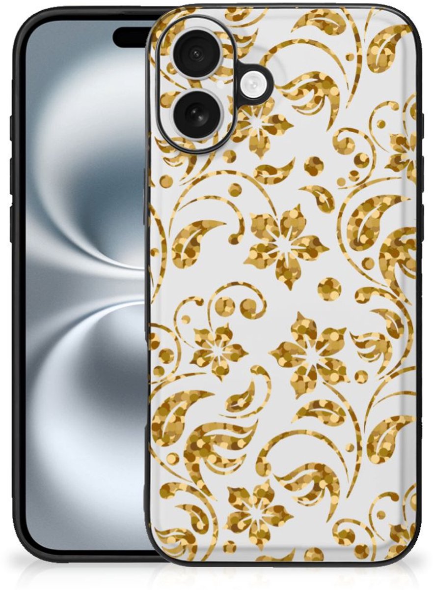 iPhone 16 Plus Bloemen Hoesje Gouden Bloemen