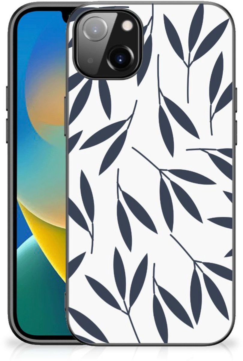 iPhone 14 Plus Bloemen Hoesje Leaves Blue