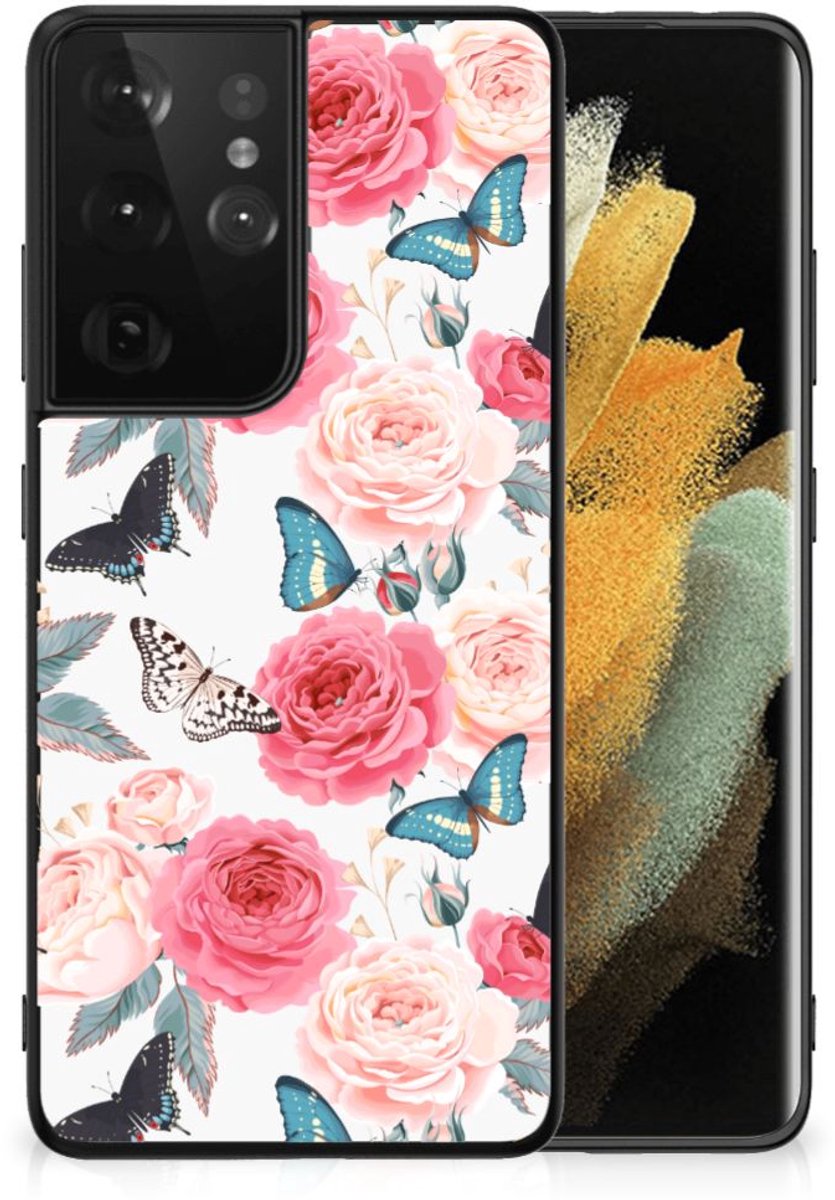 Samsung Galaxy S21 Ultra Bloemen Hoesje Butterfly Roses