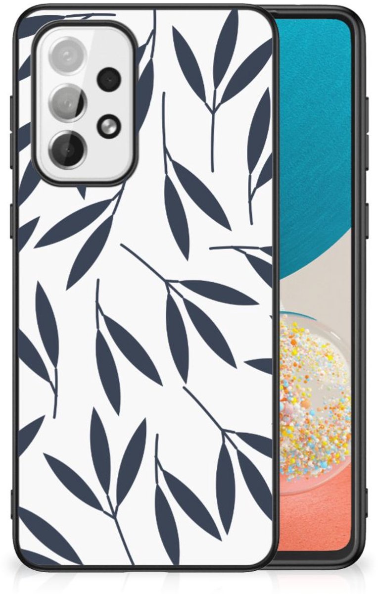 Samsung Galaxy A73 Bloemen Hoesje Leaves Blue