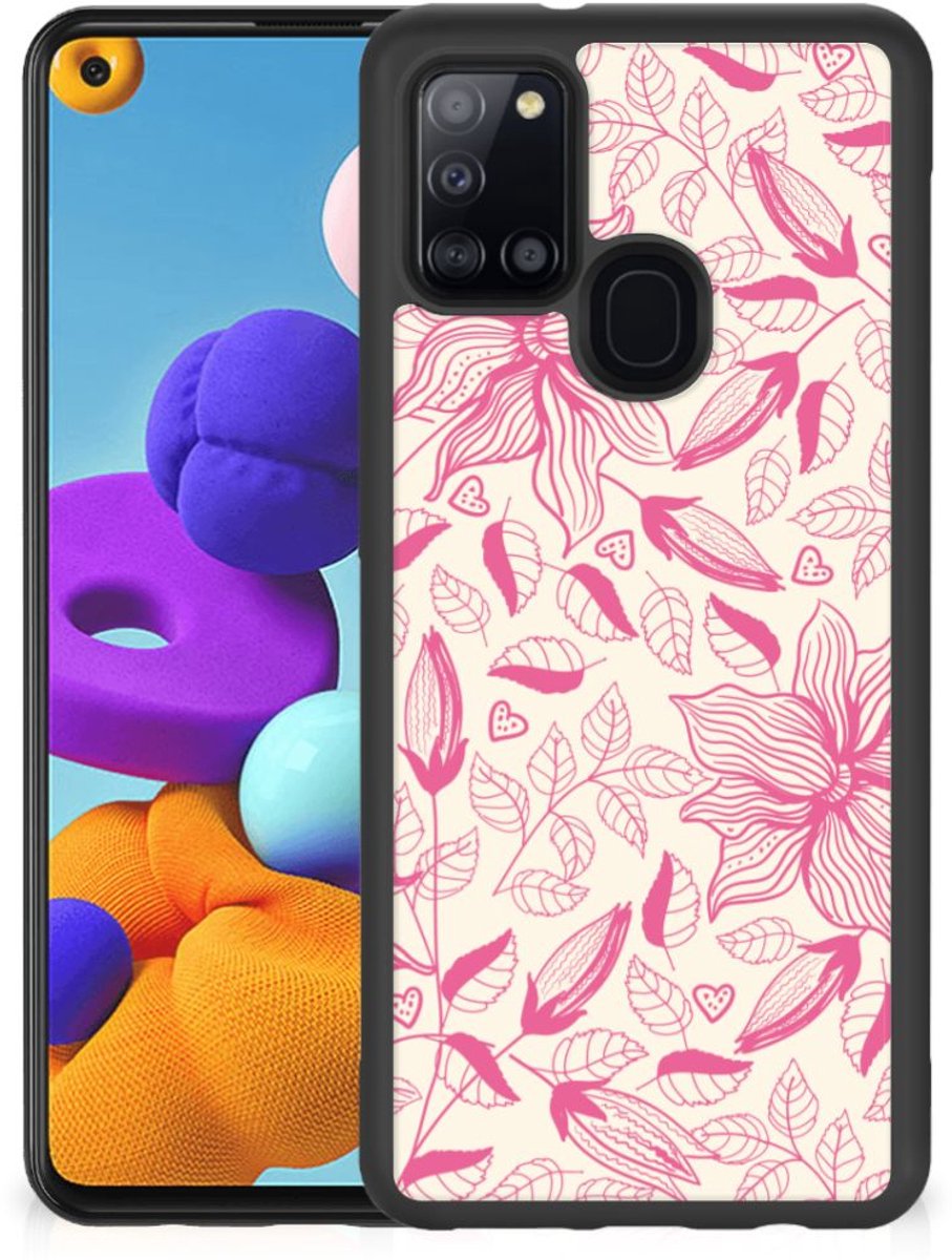 Samsung Galaxy A21s Skin Case Pink Flowers