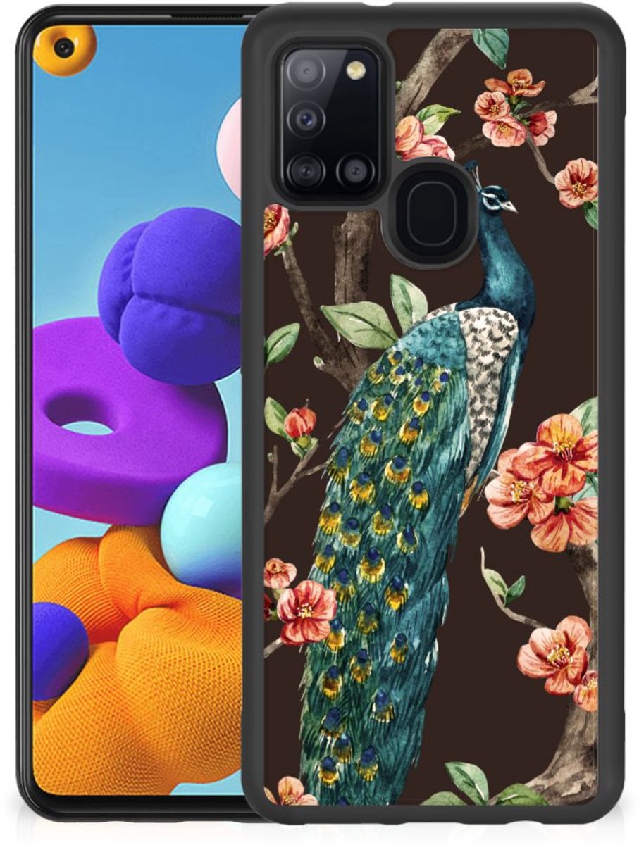 Samsung Galaxy A21s Back Cover Pauw met Bloemen