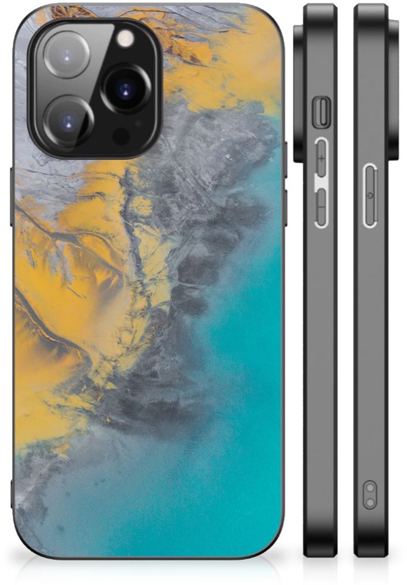 iPhone 14 Pro Max Marmeren Print Telefoonhoesje Marble Blue Gold