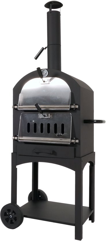 Foto: Houtskoolgrill mcw n15 pizzaoven houtkachel grillrooster houtskoolrooster pizzasteen zwart hoge temperatuur gelakt staal