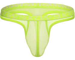 SUKREW Sheer Low-rise Thong Acid Yellow - MAAT XS - Erotisch Heren Ondergoed - String voor Man - Sexy mannen String