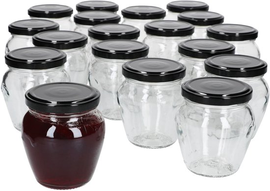Set van 18 jampotjes Vaso Orcio 212ml + To63 deksel zwart