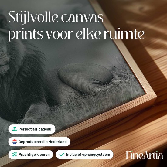FineArtia - Majestueuze leeuw met welpen - Canvas Schilderij - 150 x 100 cm - Woonkamer Decoratie - Grijs;Zwart - Slaapkamer Schilderij - Wanddecoratie