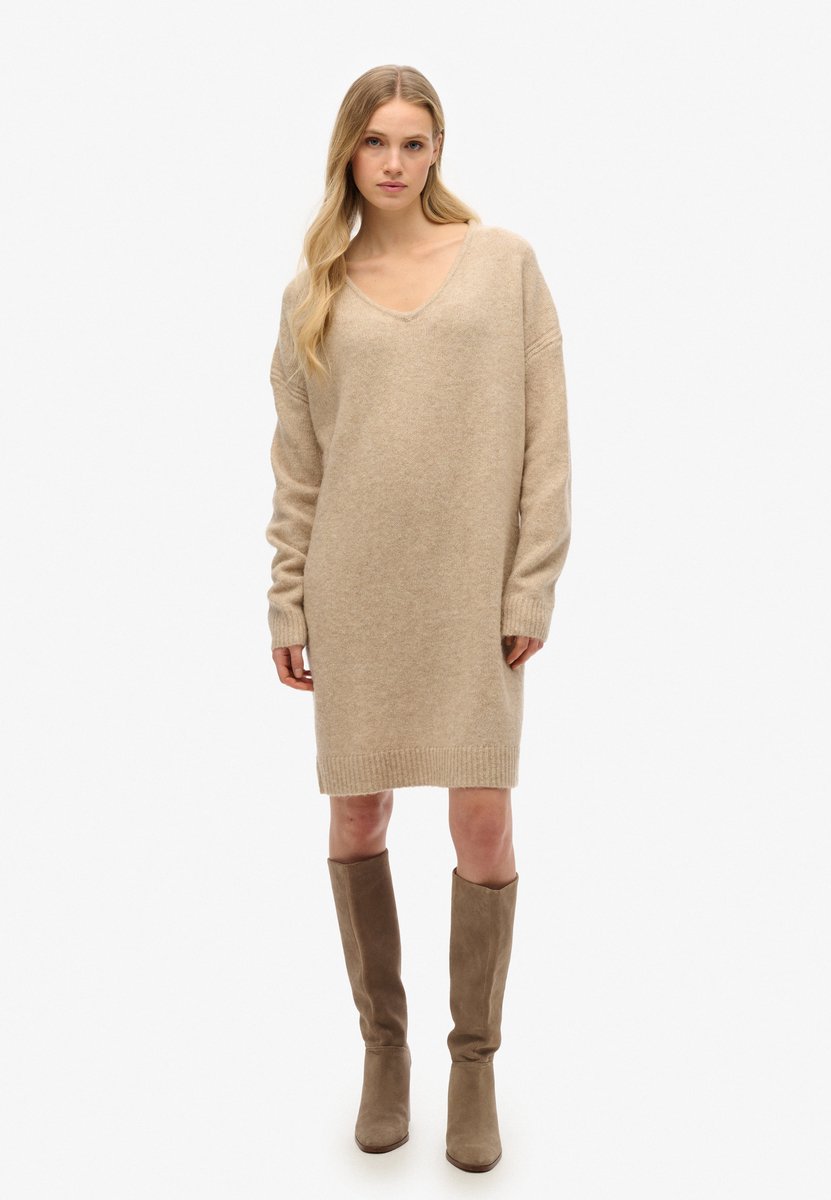 Superdry Oversized trui-jurk met V-hals Dames Jurken Beige