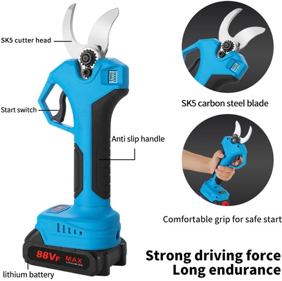 Batterij snoeien elektrische tuinschaar, 0-40 mm snijdiameter, progressief digitaal display, met 2 batterij, 21V boomschaar, blauw van Merkloos	 — afbeelding 5