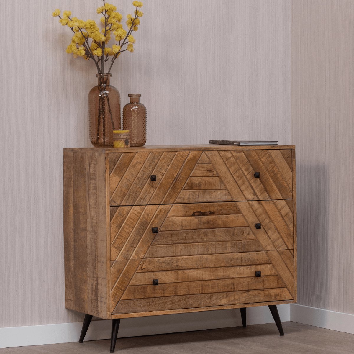 Mangohouten Dressoir Alamo 100 cm Mahom Industrieel - Dressoir van Mangohout & Metaal - Industriële Dressoir