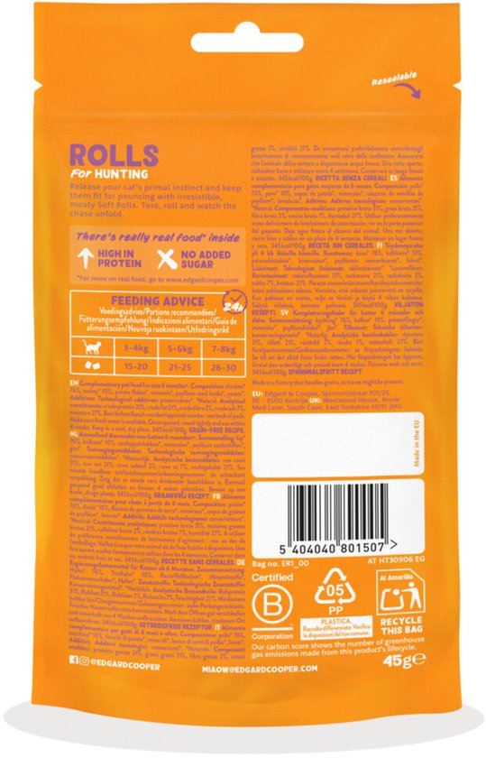 Edgard&Cooper Rolls - Kattensnack - Kip Kalkoen 45 g