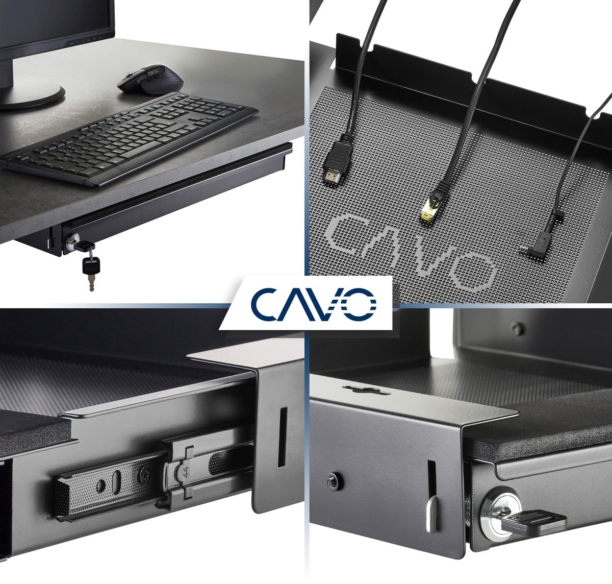 CAVO Laptop bureaulade afsluitbaar 480 x 446 x 55 mm zwart Bureaulade voor onderbouw van SOTECH thumbnail 4
