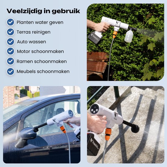 Vosoi Hogedrukreiniger - Draadloze Hogedrukreiniger - Hogedrukreiniger Auto - Hogedrukreiniger Accu - Terrasreiniger - Hogedrukspuit - 400W - 2x 45000 mAh Accu - Luxe koffer - 100 minuten gebruik van Merkloos	 — afbeelding 5