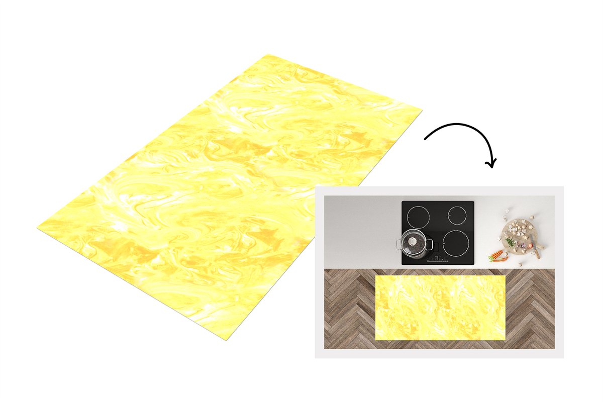 KitchenYeah Keukenloper 120x60 cm - Keukenmat vinyl Geel - Patronen - Marmer print - Verf - Keukenmatten loper - Keuken vloerkleed tapijt