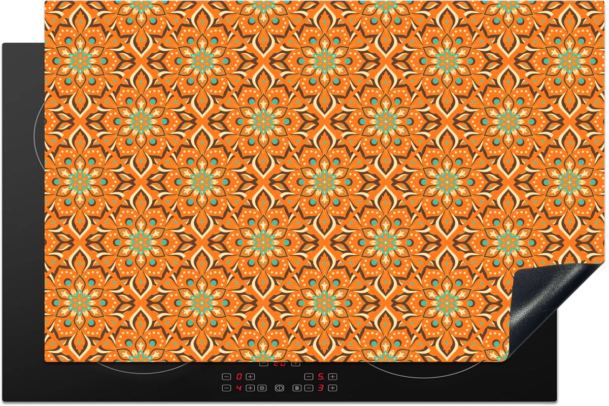 KitchenYeah® Inductie beschermer 80x52 cm - Oranje - Mandala - Design - Bohemian - Vintage - Kookplaataccessoires - Afdekplaat voor kookplaat - Inductiebeschermer - Inductiemat - Inductieplaat mat - Keuken decoratie