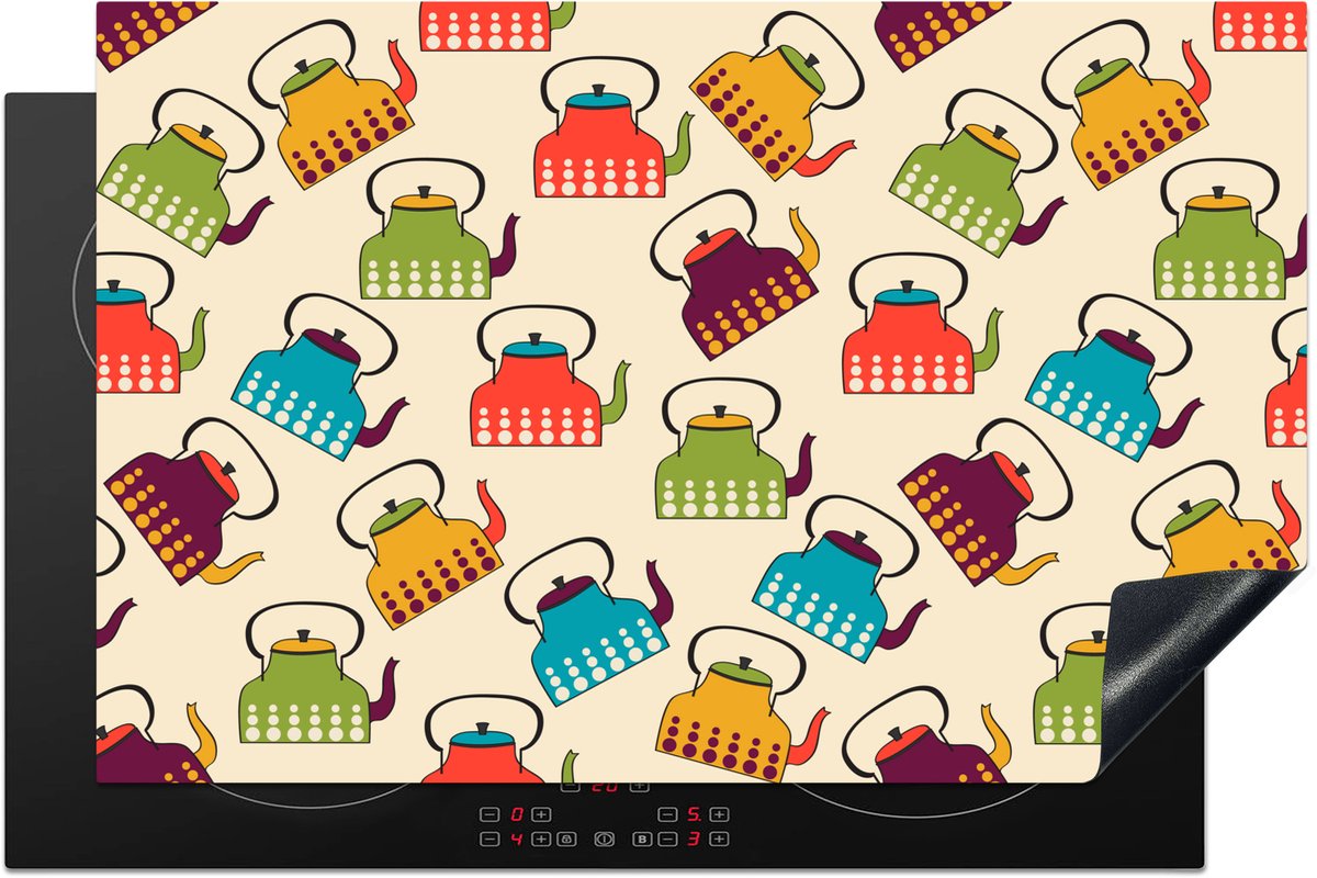 KitchenYeah® Inductie beschermer 80x52 cm - Design - Retro - Theepot - Kleuren - Kookplaataccessoires - Afdekplaat voor kookplaat - Inductiebeschermer - Inductiemat - Inductieplaat mat - Keuken decoratie