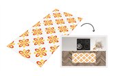 Keukenloper 120x50 cm - Keukenmat vinyl Patroon - Jaren 70 - Bloemen - Oranje - Keukenmatten loper - Keuken vloerkleed tapijt