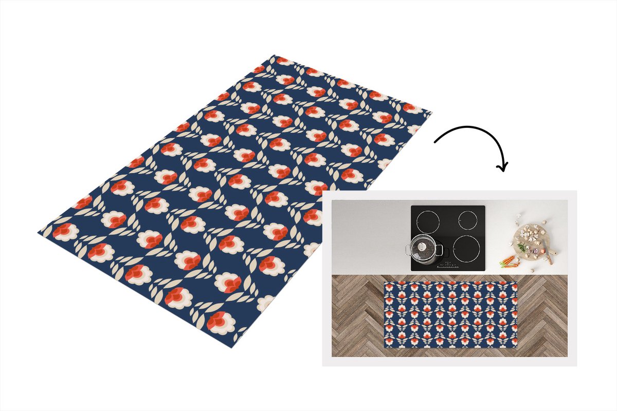KitchenYeah Keukenloper 120x60 cm - Keukenmat vinyl Patronen - Abstract - Bloemen - Keukenmatten loper - Keuken vloerkleed tapijt