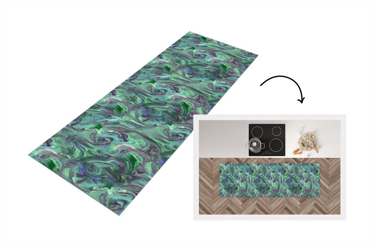 KitchenYeah Keukenloper 180x60 cm - Keukenmat vinyl Abstract - Marmer print - Verf - Patronen - Keukenmatten loper - Keuken vloerkleed tapijt