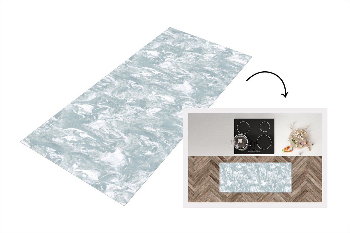 KitchenYeah Keukenloper 120x50 cm - Keukenmat vinyl Grijs - Marmer print - Verf - Patroon - Keukenmatten loper - Keuken vloerkleed tapijt