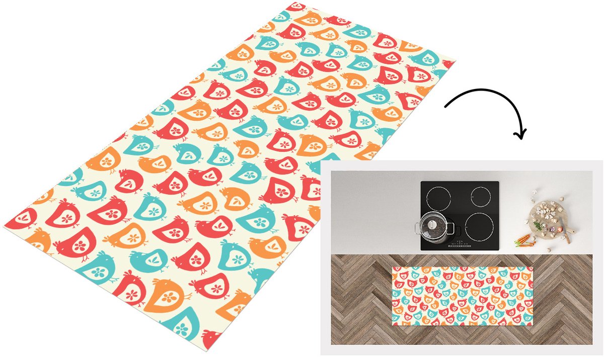 KitchenYeah Keukenloper 120x50 cm - Keukenmat vinyl Kip - Patroon - Bloemen - Keukenmatten loper - Keuken vloerkleed tapijt