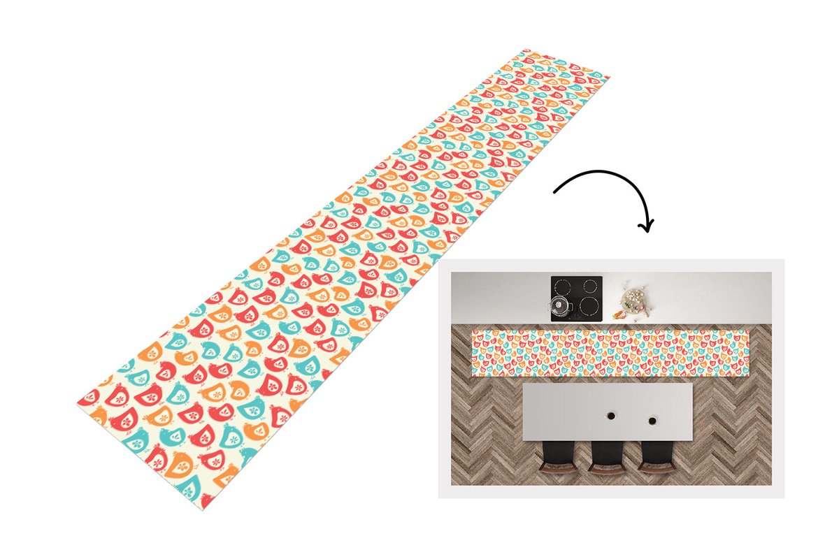 KitchenYeah Keukenloper 360x60 cm - Keukenmat vinyl Kip - Patroon - Bloemen - Keukenmatten loper - Keuken vloerkleed tapijt